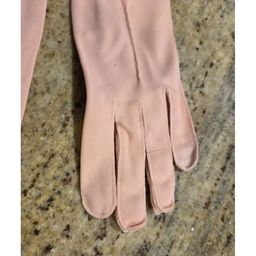 New! Vintage Women's Size L/XL Pink Stretch Formal Gloves Cuffed *Flaws*